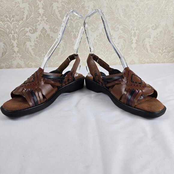 Dr Scholl's Size 8 Brown Leather Slingback Sandals Two-Tone Woven Cushioned - Picture 7 of 16